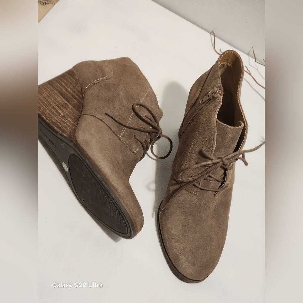 Lucky Brand Brown Suede Wedge Booties